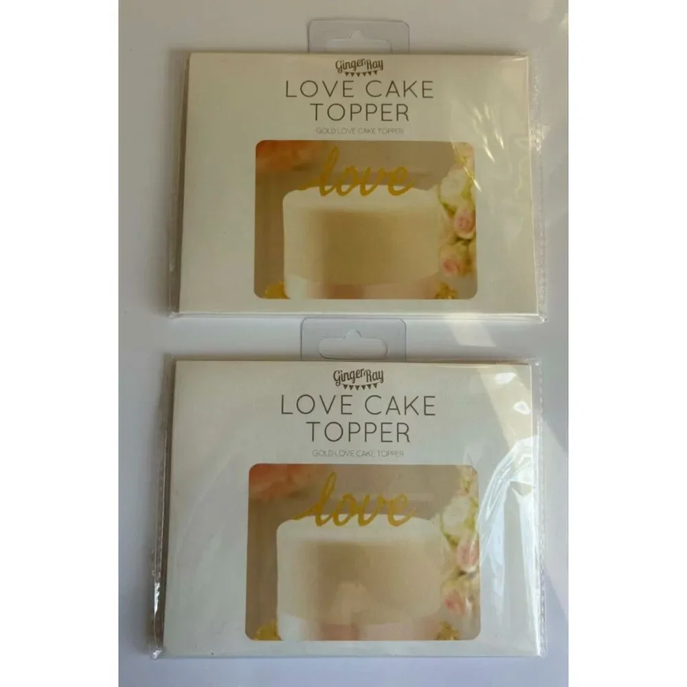 Ginger Ray Gold Love Cake Topper Lot of 2